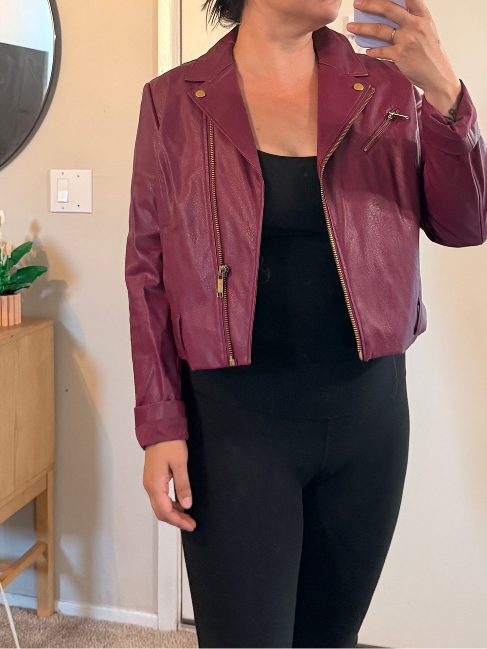 Marc Jacobs Plum Leather Moto Jacket